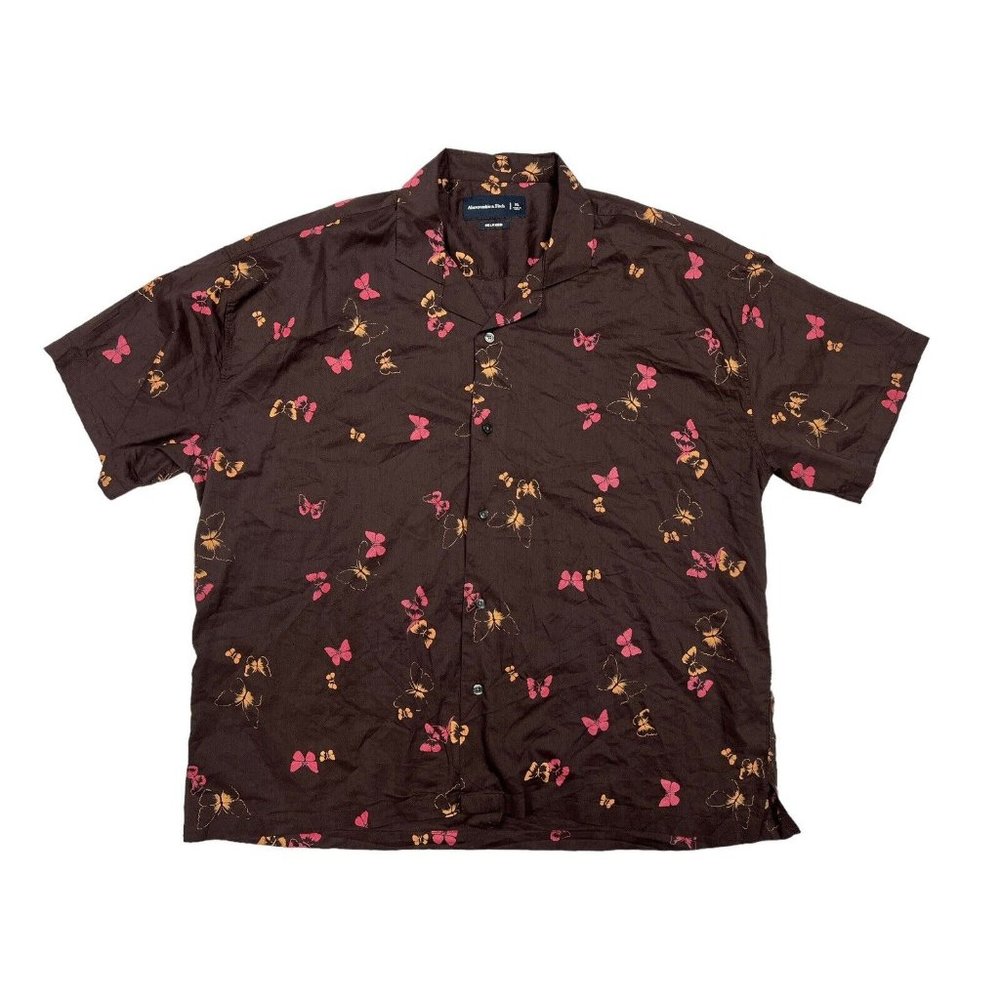 Abercrombie & Fitch Mens XL Butterfly Button Up Relaxed Fit Cotton Viscose